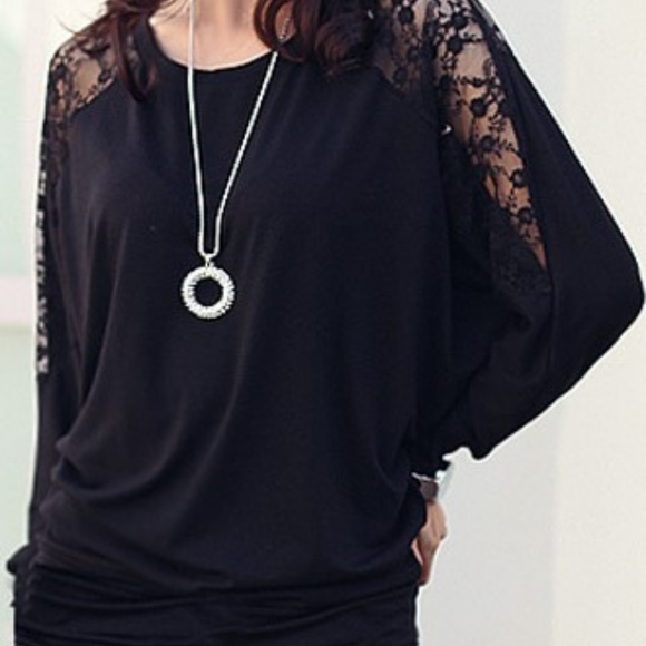 Black Lace Sleeves Top - Small Medium Large - Picture 2 of 2